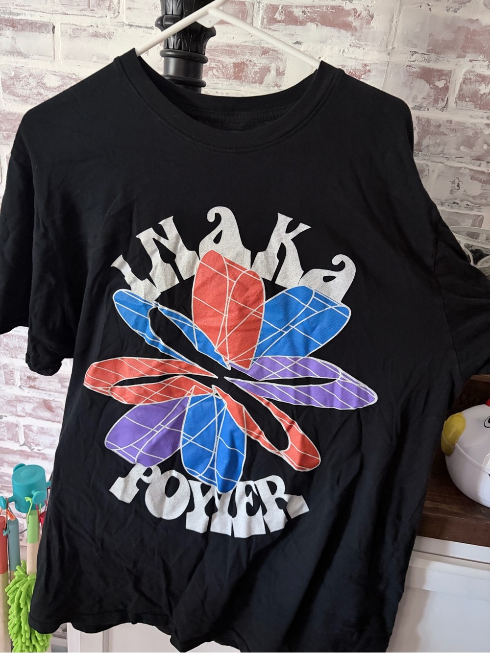 Inaka Power Black Short-Sleeve Tee with Red, Blue & Purple Floral Graphic